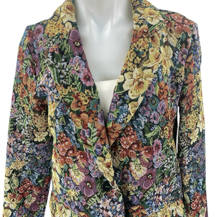 Shein Women's Multicolor Floral Notch Long Sleeve Blazer Coat Suit Jacket Size 6