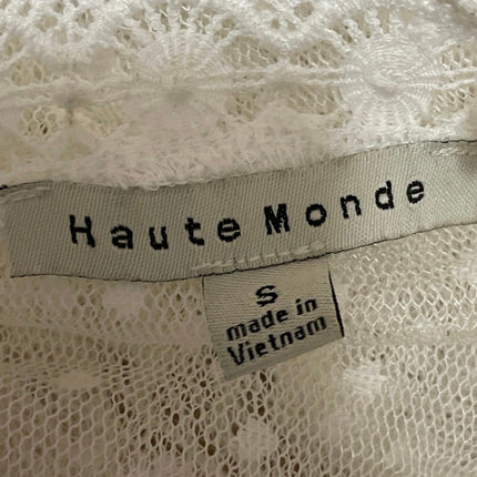 Haute Monde Women's White Short Puff Sleeves Ruffles Sheer Lace Blouse Top Sz S