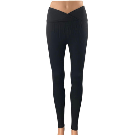 Years of Ours Black Ribbed Knit High Waisted Yoga Workout Athletic Leggings Sz M