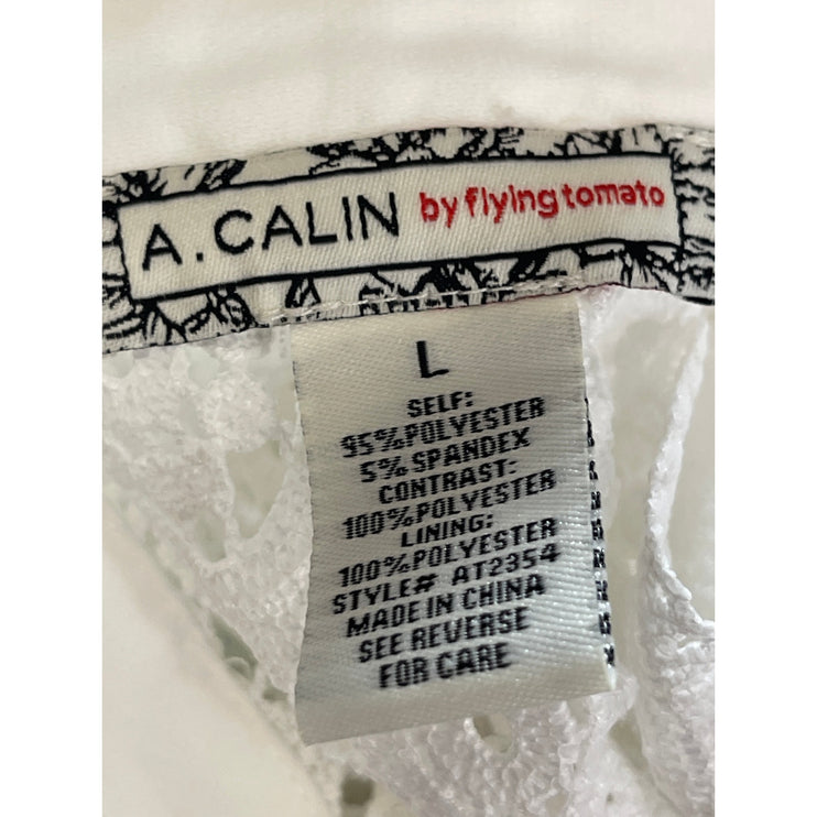 A. Calin by Flying Tomato White Lace Crochet Long Sleeve Button Down Shirt Top L