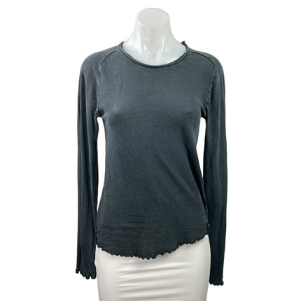 Free People We The Free Be My Baby Black Long Sleeve Lettuce Edge T Shirt Tee L