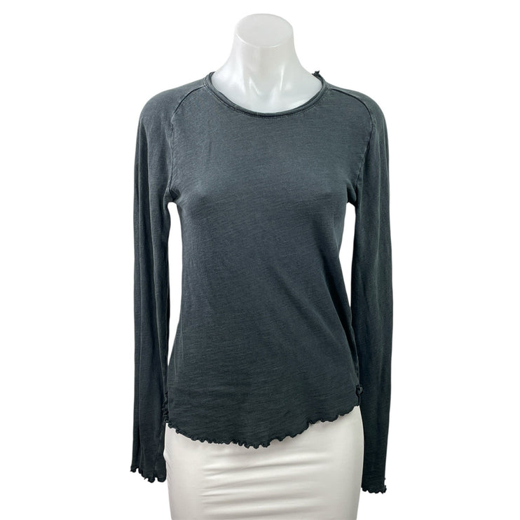 Free People We The Free Be My Baby Black Long Sleeve Lettuce Edge T Shirt Tee L
