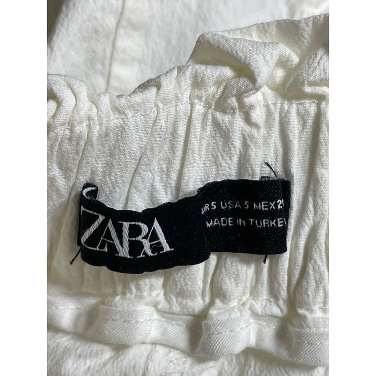 Zara Women's White High Waisted Rolled Hem Button Down Wide Leg Casual Shorts S