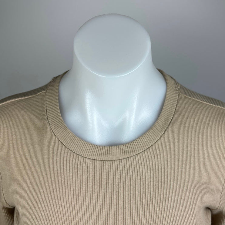 Zara Beige Crew Neck Long Sleeve Stretch Ribbed Knit Fitted Bodysuit Top Size M