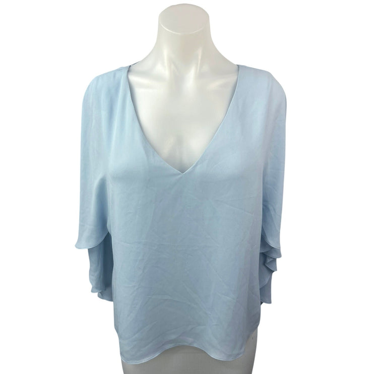 NEW BCBGMaxazria Blue Shannah Deep V Oversized Flowy Draped Blouse Top Size M