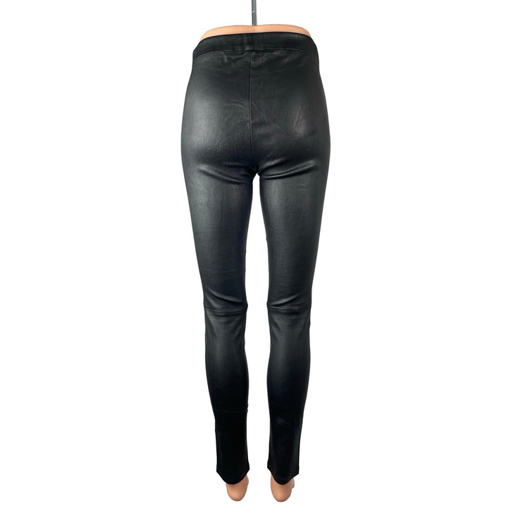 Theory 100% Lamb Leather Women's Black Mid Rise Leggings Skinny Trousers Pants 2