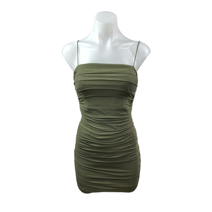 Princess Polly Tara Women's Green Ruched Sleeveless Mini Cami Bodycon Dress Sz 4