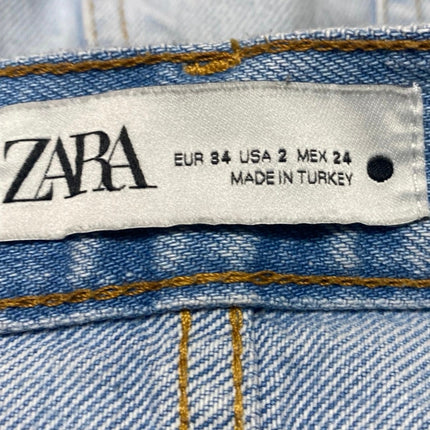 Zara Blue Light Wash High Rise Raw Hem Frayed Cut Off Denim Jean Shorts Size 2