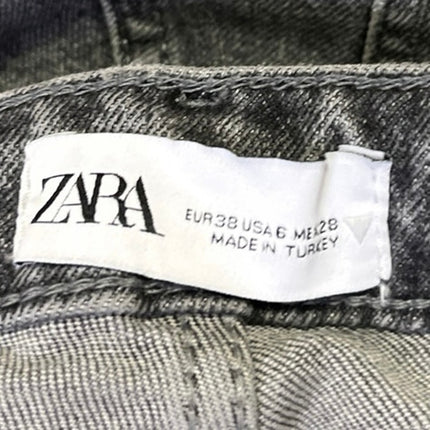 Zara Women's Black High Waist Frayed Raw Hem Straight Skinny Denim Jeans Pants 6