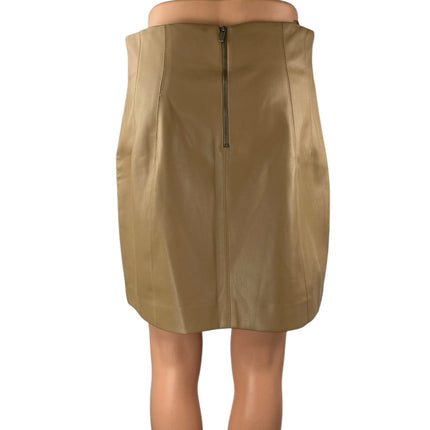 Zara Tan Faux Leather Vegan High Waisted Moto Biker Zip A Line Mini Skirt Size L