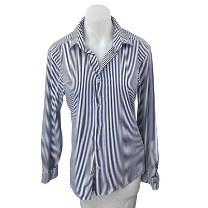 Zara Women's Blue White Striped Collar Long Sleeve Button Down Shirt Top Size S