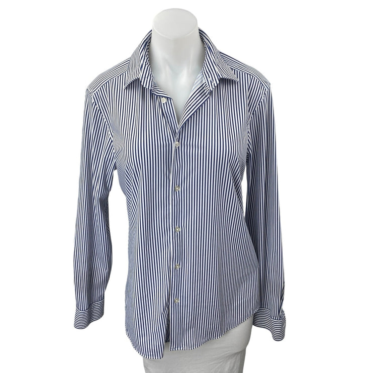 Zara Women's Blue White Striped Collar Long Sleeve Button Down Shirt Top Size S