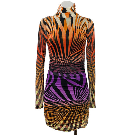 AFRM Lavinia Women's Multicolor Long Sleeve Abstract Print Ruched Mini Dress SP