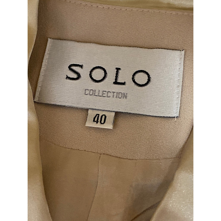 SOLO Collection Women's Cream Gold Satin Collar Long Sleeve Button Up Blouse M
