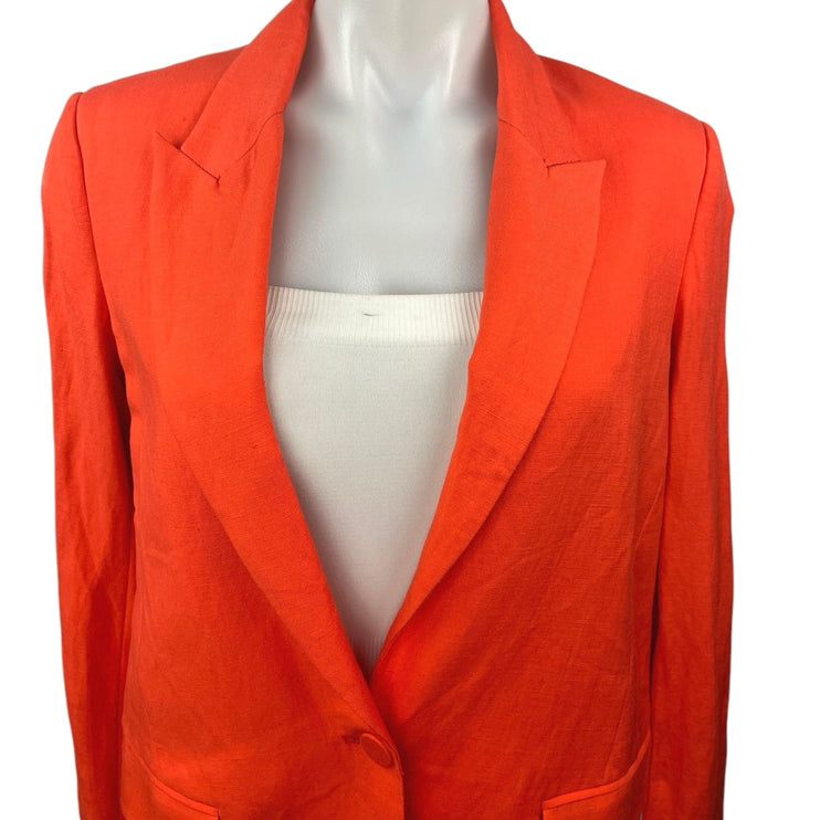 NEW Bardot Orange Linen Peak Lapel Single Button Blazer Coat Jacket Size 4