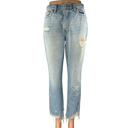 Abercrombie & Fitch Blue High Rise Distressed Frayed Hem Straight Denim Jeans 27