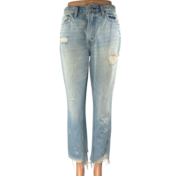 Abercrombie & Fitch Blue High Rise Distressed Frayed Hem Straight Denim Jeans 27