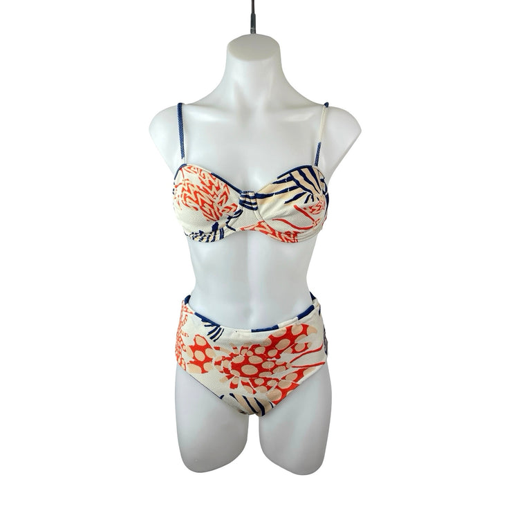 Farm Rio Mixed Lobsters Underwire Bandeau High Waist 2 Pc Bikini Set Swimwear L
