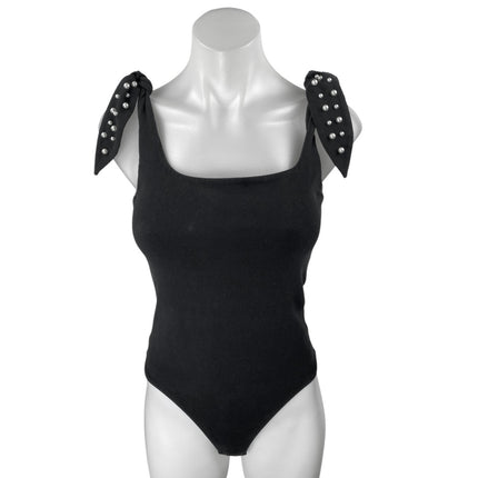 Express Black Sleeveless Beaded Tie Strap Cami Camisole Tank Bodysuit Top Sz XS