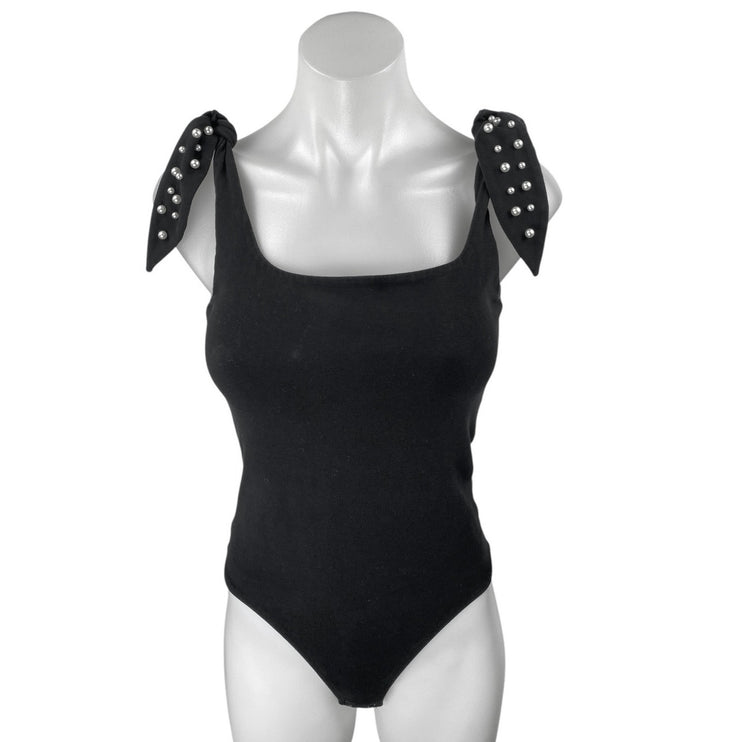Express Black Sleeveless Beaded Tie Strap Cami Camisole Tank Bodysuit Top Sz XS