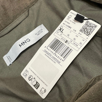 NEW MNG Mango Men's Olive Green Corduroy Pocket Button Down Overshirt Size XL
