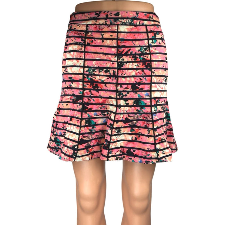Banana Republic Bella Pink Striped Floral Mini A-Line Trumpet Flared Skirt Sz S