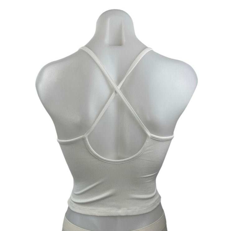 Women's White Embroidered I Like Men Rib Knit Sleeveless Cami Tank Top Size S