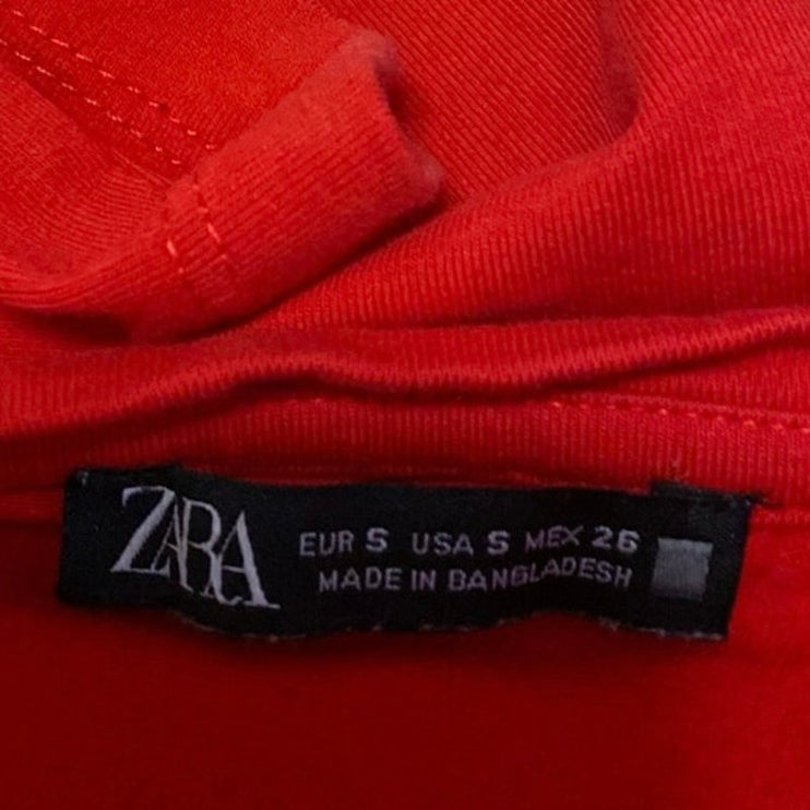 Zara Women's Red Knit Short Sleeve Crew Neck Casual Crop Tee T-Shirt Top Size S