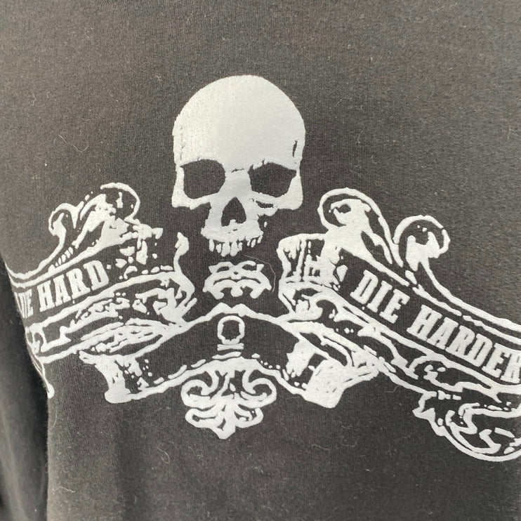 Women's Black Die Hard Die Harder Skull Gothic Cutout Hoodie Sweatshirt Top M