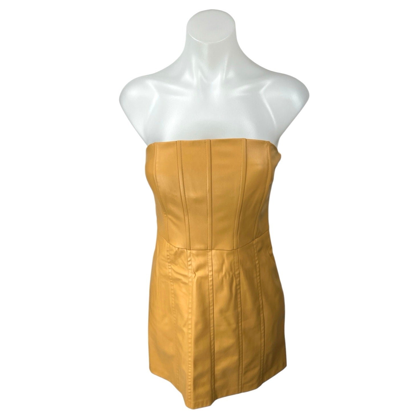 Zara Brown Faux Vegan Leather Sleeveless Strapless Mini Corset Tank Tu Brie Zara Brown Faux Vegan Leather Sleeveless Strapless Mini Corset Tank Tu Brie