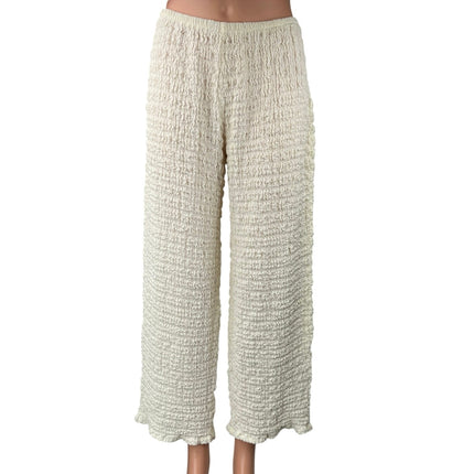 Zara Women's Cream White Textured Wide Leg Mid Rise Casual Trousers Pants Size L