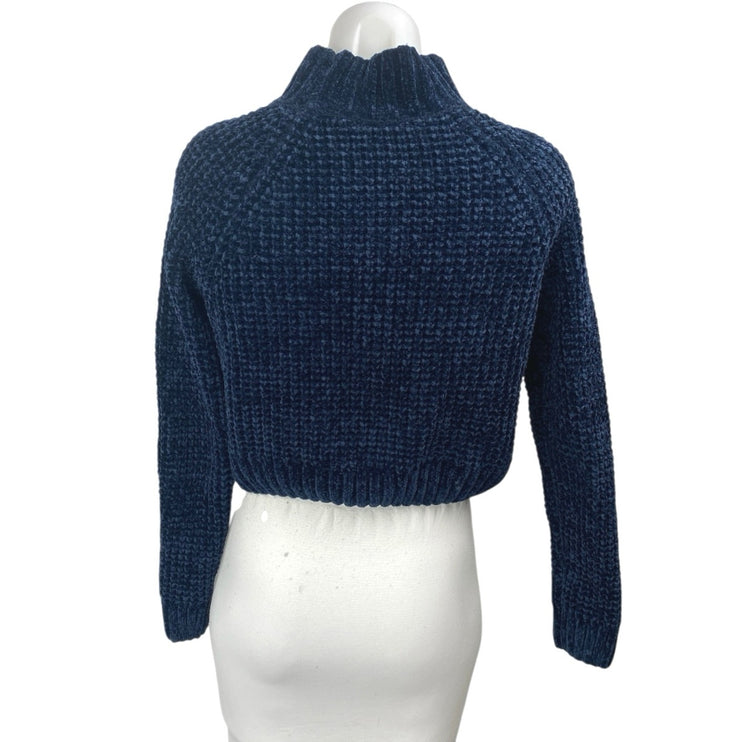 H&M Women's Blue Long Sleeve Turtleneck Cropped Pullover Sweater Top Size XS
