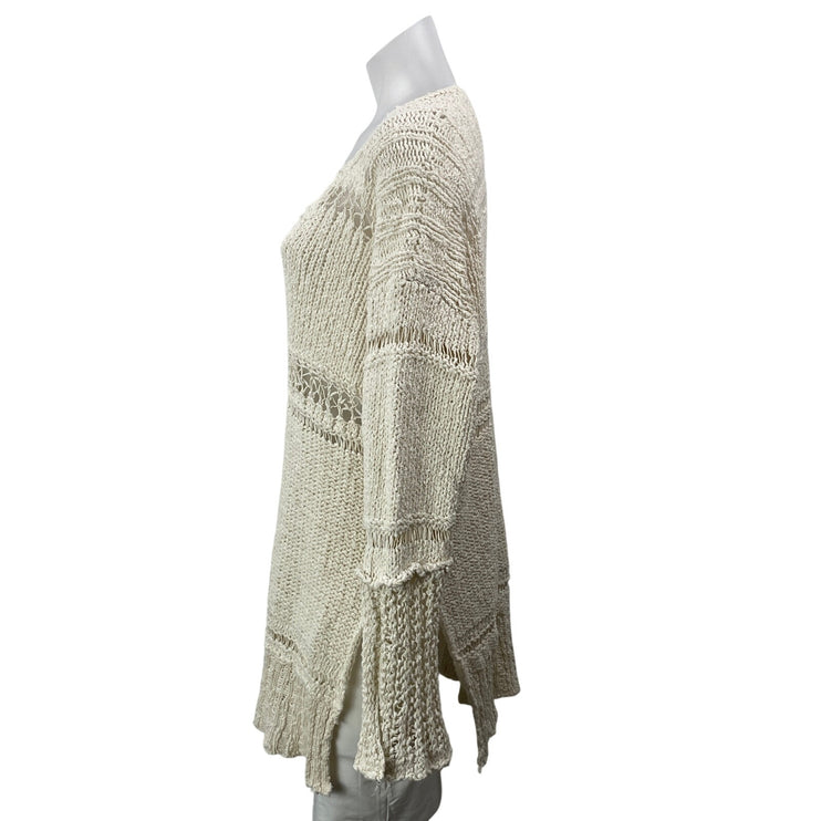 Free People Belong To You Womens Ivory White Long Sleeve Open Knit Sweater Top M