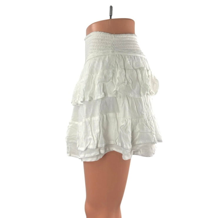NEW Holister White High Waist Smocked Tiered Ruffle A Line Mini Skirt Size S