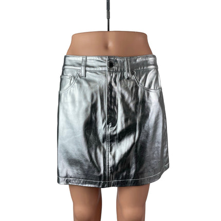 BlankNYC Silver Faux Leather Vegan Metallic Mid Waist Pencil Mini Skirt Size 27
