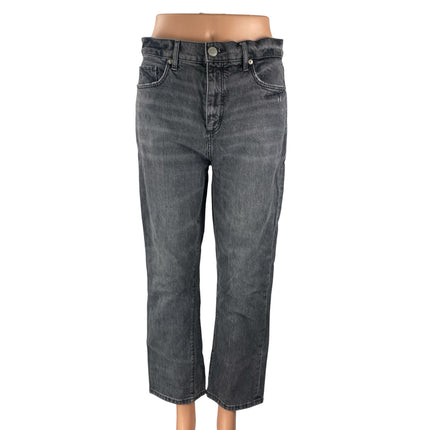 Ann Taylor LOFT Black Washed High Rise Distressed Straight Leg Denim Jeans Sz 27