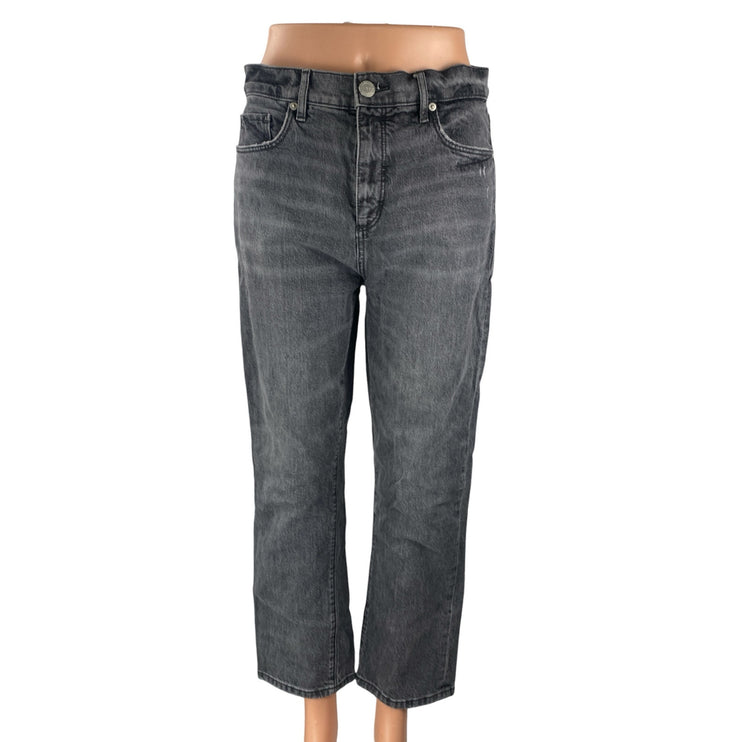 Ann Taylor LOFT Black Washed High Rise Distressed Straight Leg Denim Jeans Sz 27