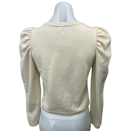 Zara Cream White Knit Puff Long Sleeve Crew Neck Pullover Sweater Blouse Top S