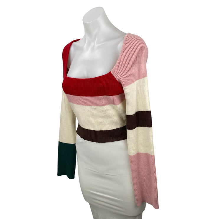 Le Lis Women Multicolor Colorblock Long Sleeve Ribbed Knit Cropped Sweater Top M