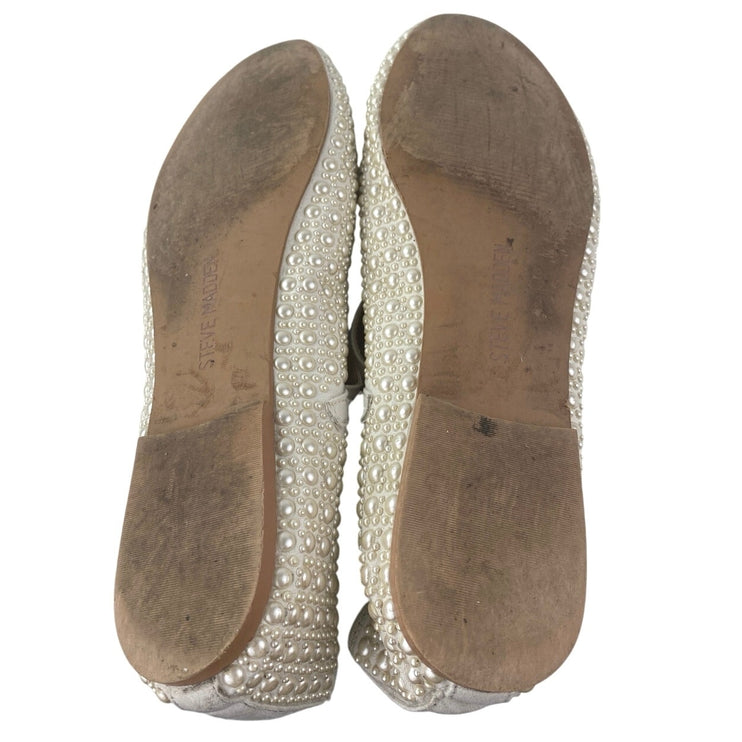 STEVE MADDEN Caddie White Rhinestone Jeweled Mary Jane Ballet Flats Shoes Sz 9M