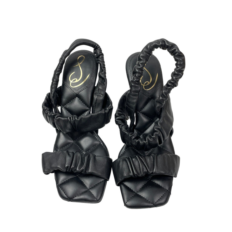 Sam Edelman Marlena Black Ruffle Ruched Slender Slingback Heel Sandals Size 7