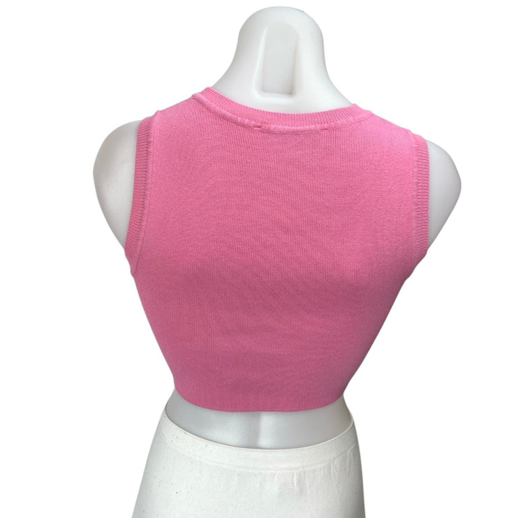 Zara Women's Pink Rib Knit Sleeveless High Neck Crop Sweater Vest Tank Top Sz S