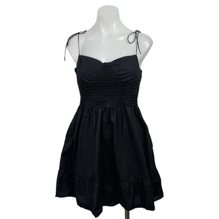 Steve Madden Black Tie Strap Sleeveless Smocked Fit & Flare Mini Dress Size L