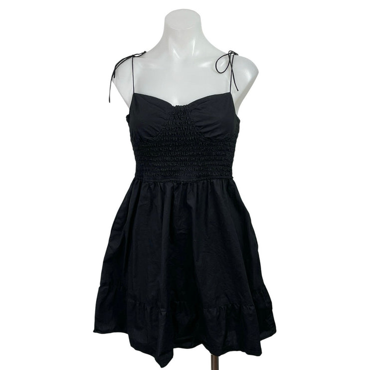 Steve Madden Black Tie Strap Sleeveless Smocked Fit & Flare Mini Dress Size L