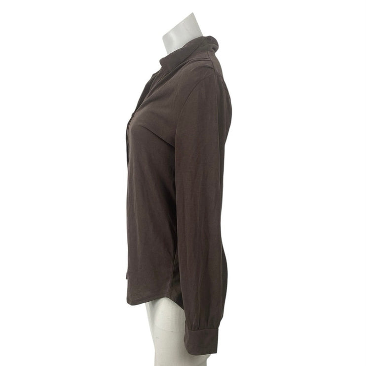 Green Envelope Women's Brown Soft Knit Long Sleeve Button Down Shirt Top Size S