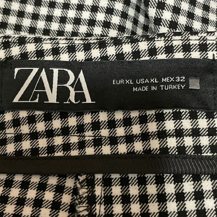 Zara Women's Black Gingham Checkered High Rise Mini Skirt Skort Shorts Size XL