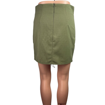 Missguided Women's Green Lace Up Strap Back Zip Mini Straight Pencil Skirt Sz 8