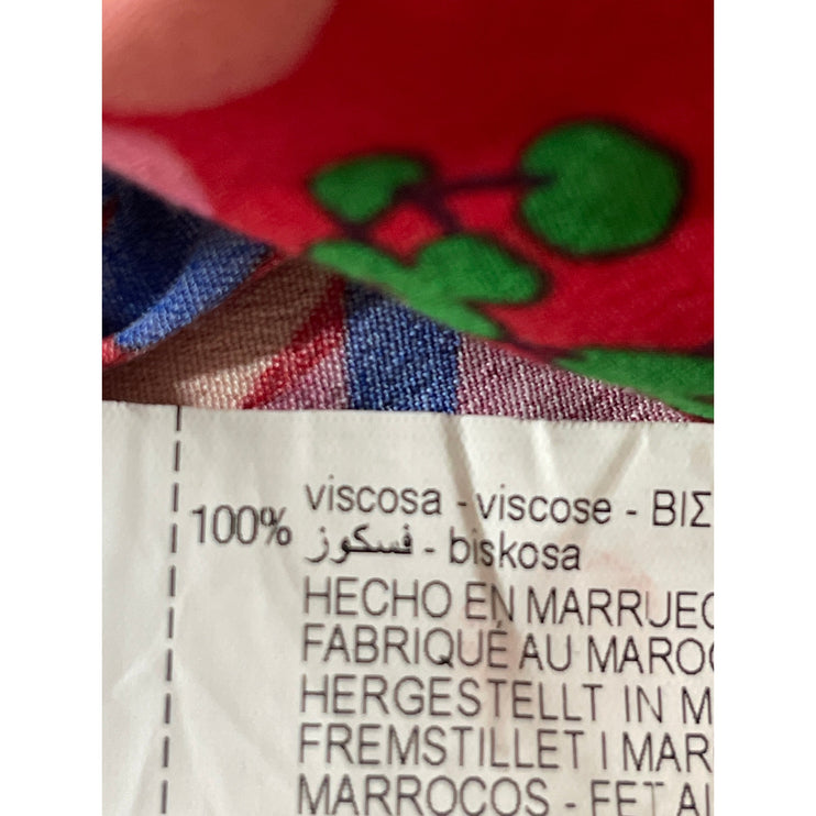 Zara Women Red Multicolor Floral Long Sleeve Pleated Crew Neck Blouse Top Size S