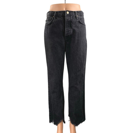 Free People We The Free High Rise Raw Hem Frayed Straight Leg Denim Jeans Sz 28