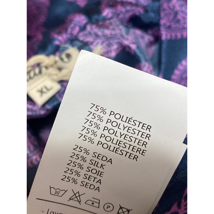 NEW Natura Women's Purple Silky Satin Paisley Pleated Straight Trousers Pants XL